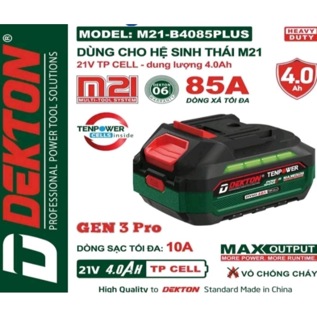 Pin phổ thông 21V 4.0Ah  Dekton M21-B4085Plus