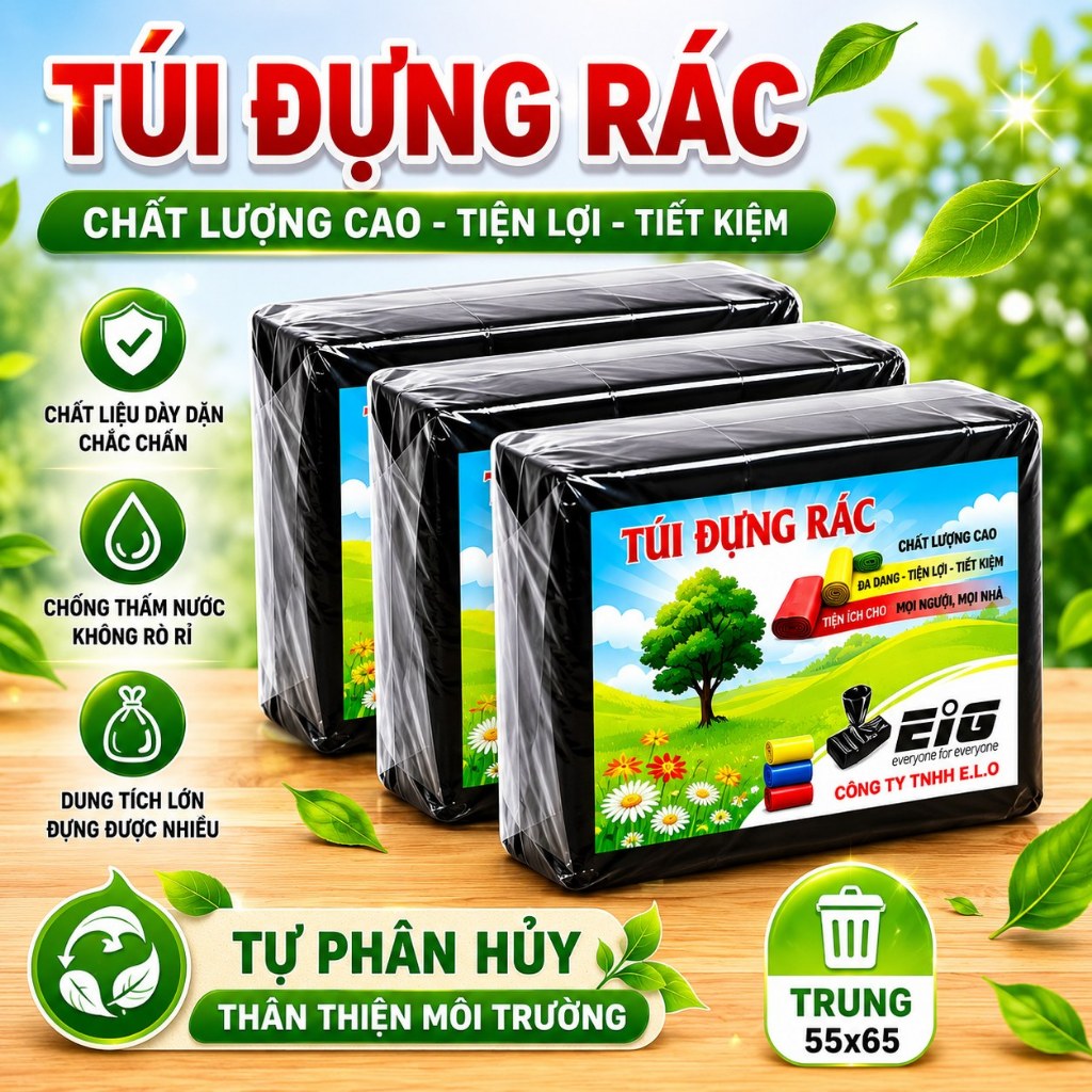 Túi Đựng Rác [COMBO 9 CUỘN] Tự Phân Hủy Size 55cmx65cm Bao Đựng Rác Đen Sinh Học Bảo Vệ Môi Trường