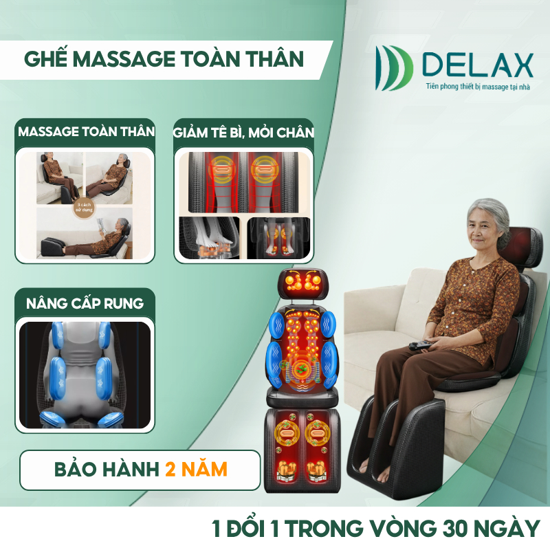 Ghế Massage Toàn Thân DELAX Đệm Massage Cổ Vai Gáy, Ghế Massage Giảm Đau Lưng Thư Giãn GMS05