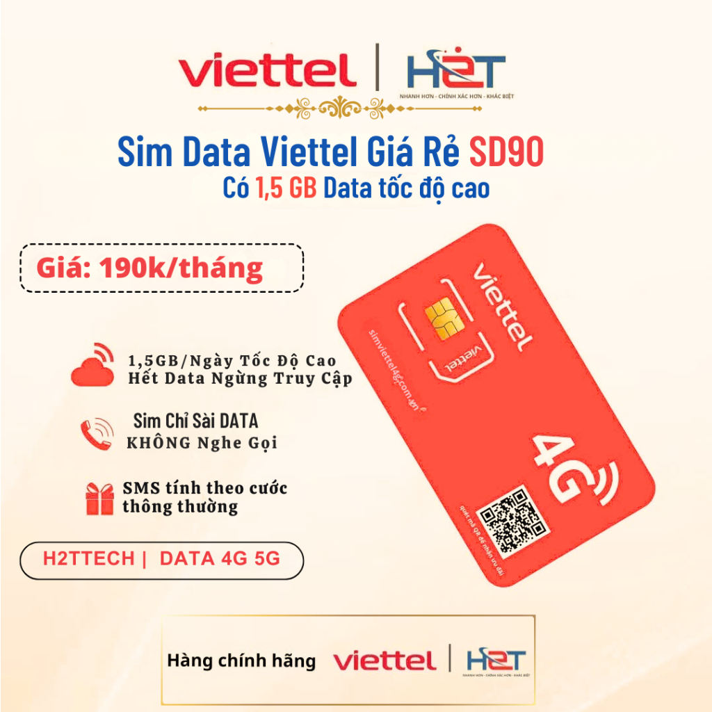 [SD90] Sim Data 4G Viettel Tốc Độ Cao Giá Rẻ Có1,5 Gb/Ngày