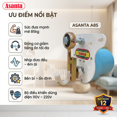 Máy Đưa Võng Tự Động Asanta A85 – Êm Ái, Tải Trọng 85kg, Bảo Hành 12 Tháng
