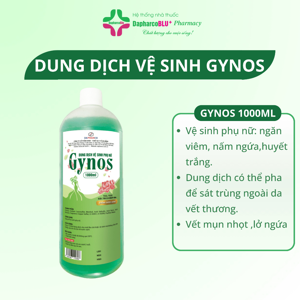 Dung dịch vệ sinh phụ nữ Gynos chai 1000ml Dapharco Blu