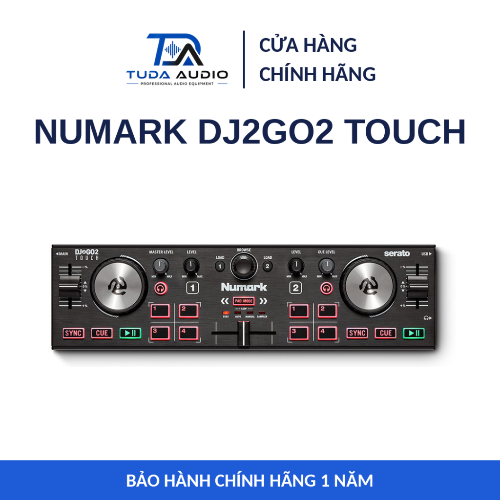 Numark DJ2GO2 Touch - Bàn DJ Controller Mini 2 Deck Cảm Ứng Soundcard Serato - Chính Hãng BH 12T
