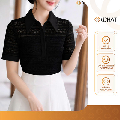 Áo Sơ Mi Nữ 𝐂𝐂𝐇𝐀𝐓 Dáng Suông Hana Phối Cổ Chất Liệu Cao Cấp 16FNT8027ST