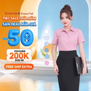 Áo sơ mi ngắn tay nữ 242 tinh chất Lô hội nhiều màu vải dệt xéo Thái Hòa