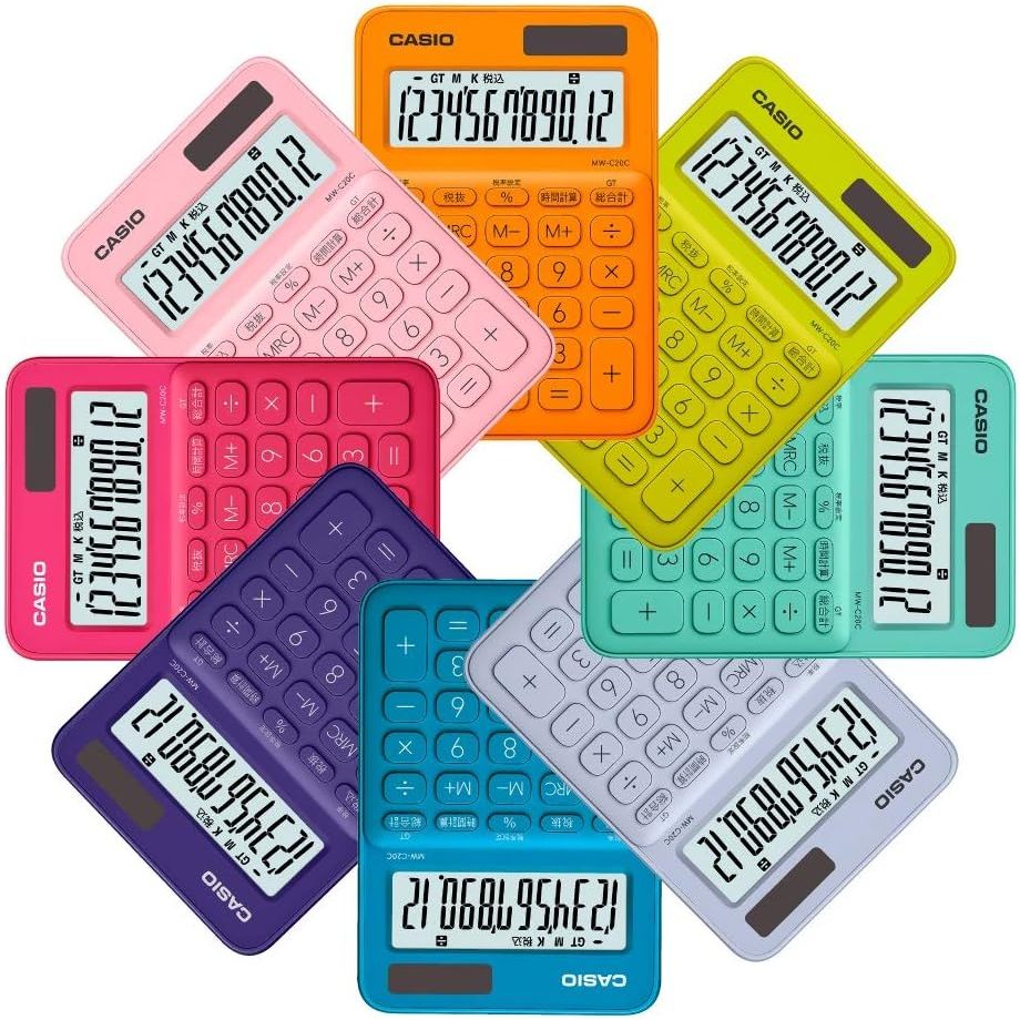 Casio Colorful Calculator, Pale Pink, 12-Digit, Mini Just Type, MW-C20C Series, 10 Colors, Shipped f
