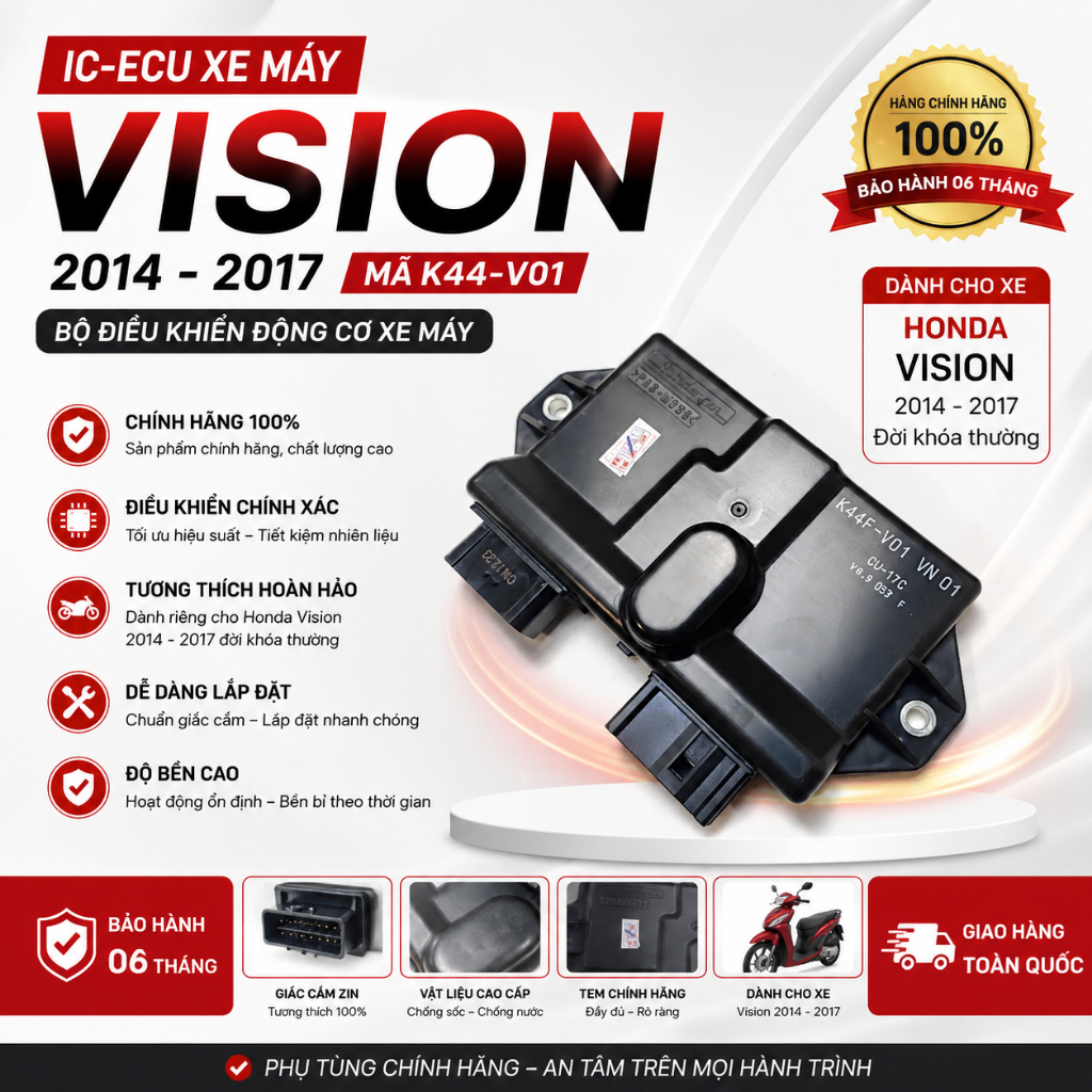 IC-ECU Xe Máy VISION 2014 - 2017 Mã K44-V01 Đời Khoá Thường Bộ Điều Khiển Động Cơ Xe Máy