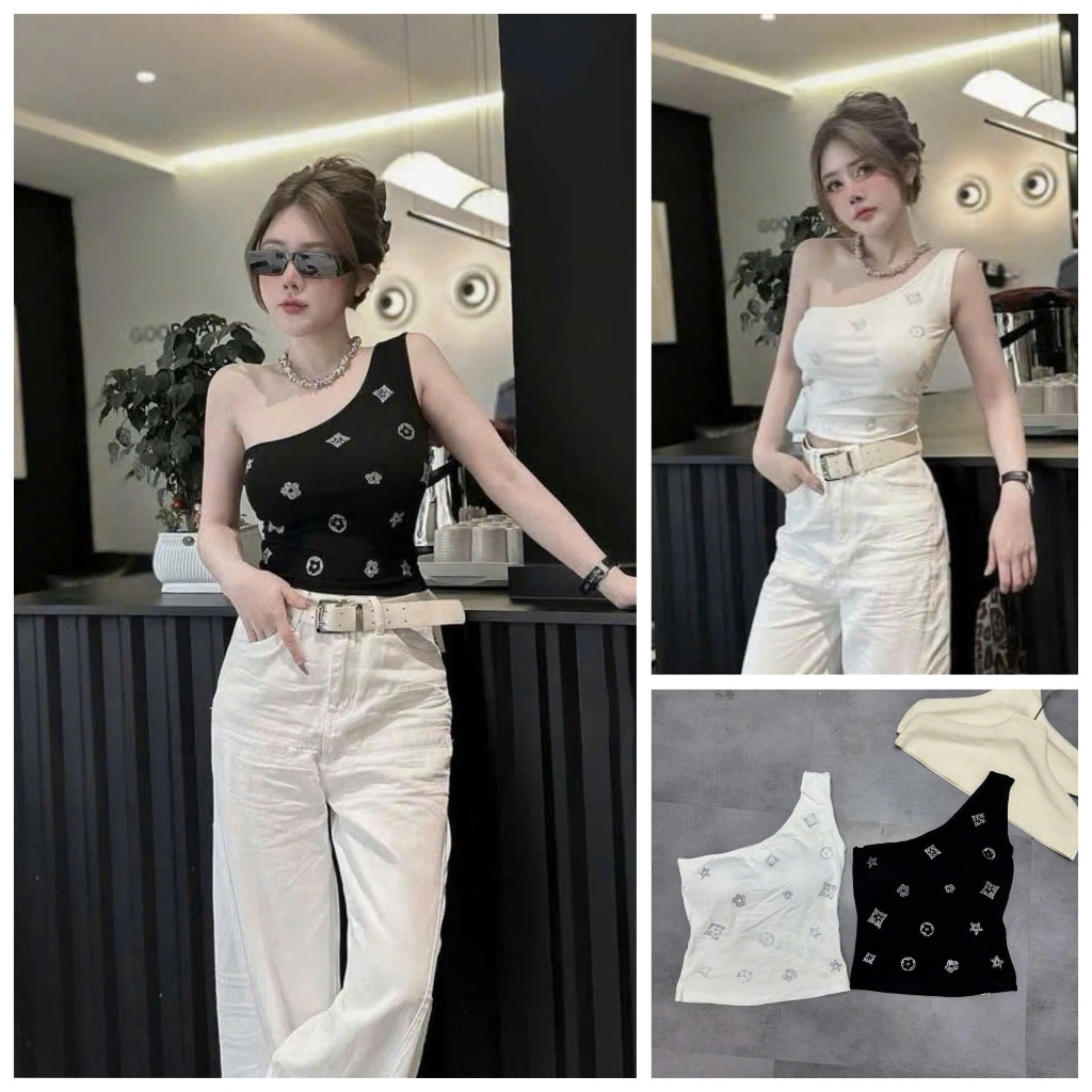 [Follow shop nhận mã 10k] Áo thun lệch vai đính đá UMEE STORE AP1033
