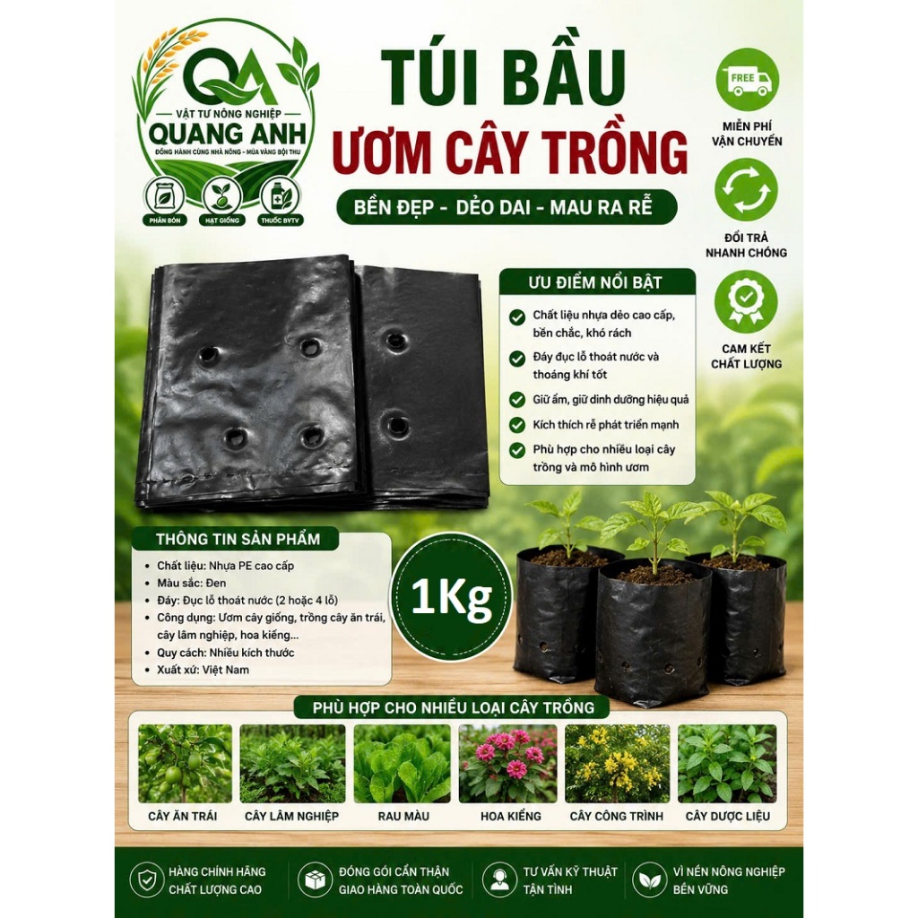 1kg TÚI ƯƠM CÂY GIỐNG NILON ĐEN - ĐỦ MỌI KÍCH THƯỚC - BẦU ƯƠM CÂY GIỐNG