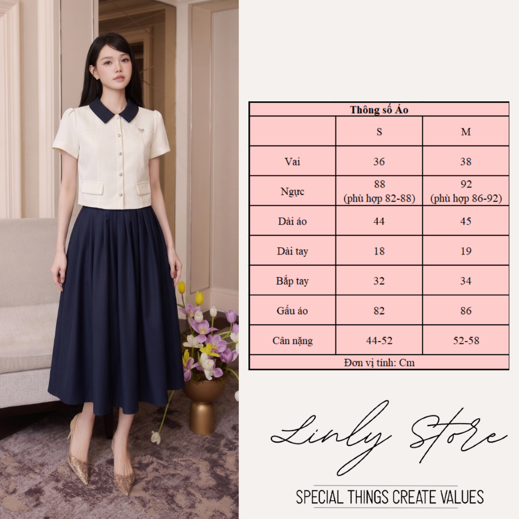 Áo sơ mi nữ cổ phối xanh navy tiểu thư thanh lịch cao cấp Linly Store A-PC13 | BigBuy360 - bigbuy360.vn