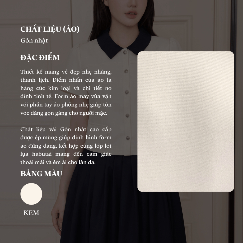 Áo sơ mi nữ cổ phối xanh navy tiểu thư thanh lịch cao cấp Linly Store A-PC13 | BigBuy360 - bigbuy360.vn