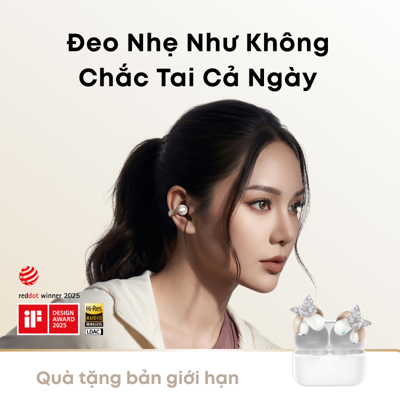 Tai nghe bluetooth kẹp tai soundcore AeroClip, đeo thoải mái, thiết kế thời trang, gọi rõ với 4 mic tích hợp | BigBuy360 - bigbuy360.vn