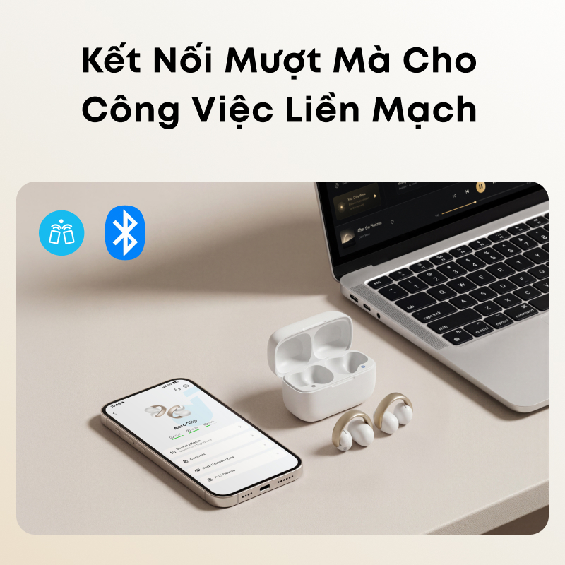 Tai nghe bluetooth kẹp tai soundcore AeroClip, đeo thoải mái, thiết kế thời trang, gọi rõ với 4 mic tích hợp | BigBuy360 - bigbuy360.vn