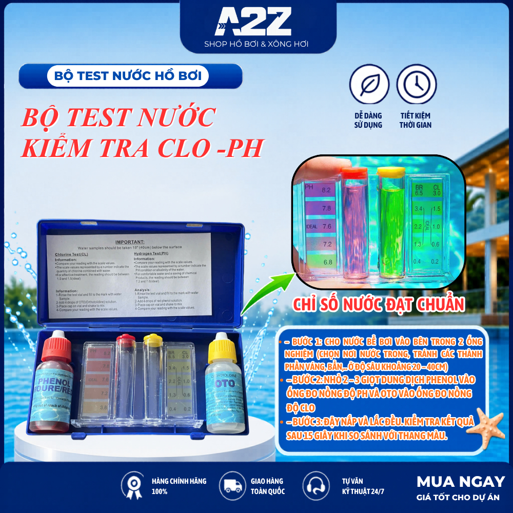 [Giảm giá] Bộ Test Thử Nước Hồ Bơi, test pH và Clo, hộp thử nước bể bơi, bộ test ph clo,test nước.