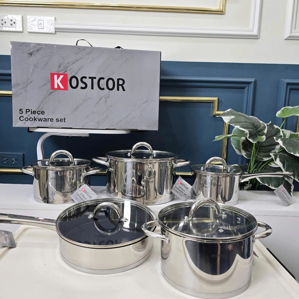 BỘ NỒI ĐỨC KOSTCOR 5 MÓN 10 CHI TIẾT HÀNG LOẠI 1 SỬ DỤNG MỌI LOẠI BẾP, BỘ NỒI 9 ĐÁY INOX 304