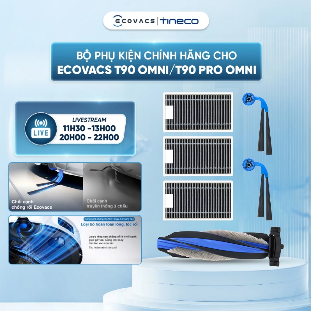 Bộ phụ kiện cho T90 OMNI/T90 PRO OMNI/T90 Pro OMNI DDB062458 - 3 tấm lọc, 2 chổi cạnh, 1 chổi chính 