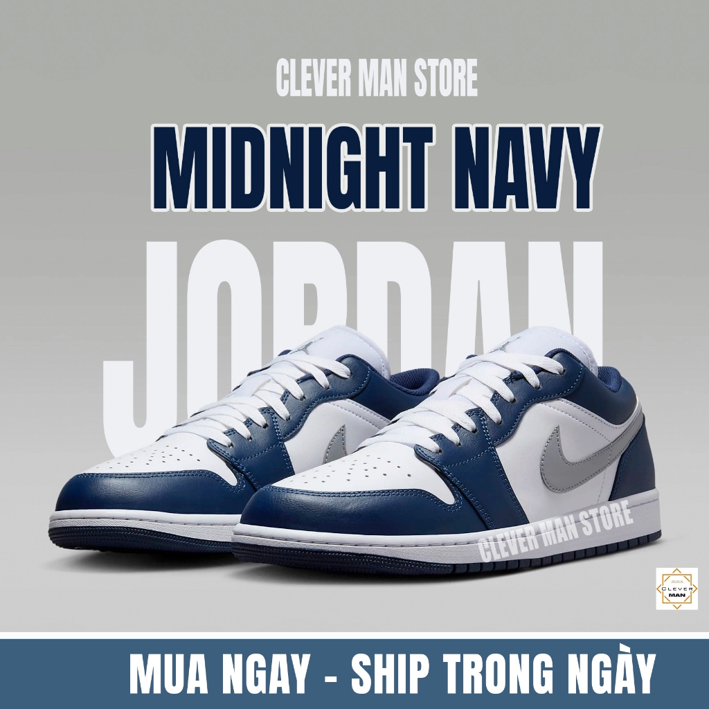 Giày Thể Thao J1 Low Midnight Navy Màu Xanh Than Cổ Thấp Phù Hợp Cả Nam Và Nữ Clever Man Store
