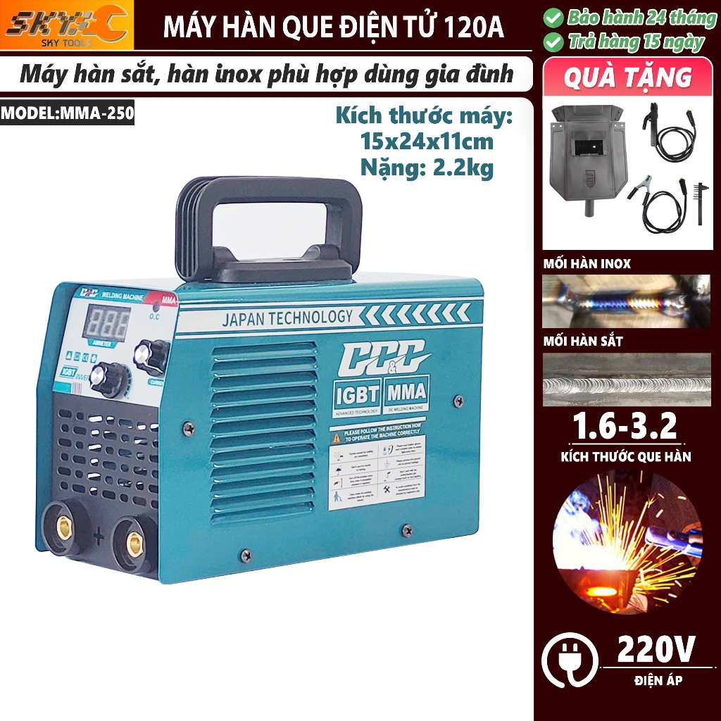 [SIÊU RẺ] Máy hàn mini chính hãng GGG MMA250, hàn kéo que 1.6-2.5, máy hàn que, máy hàn hồ quang
