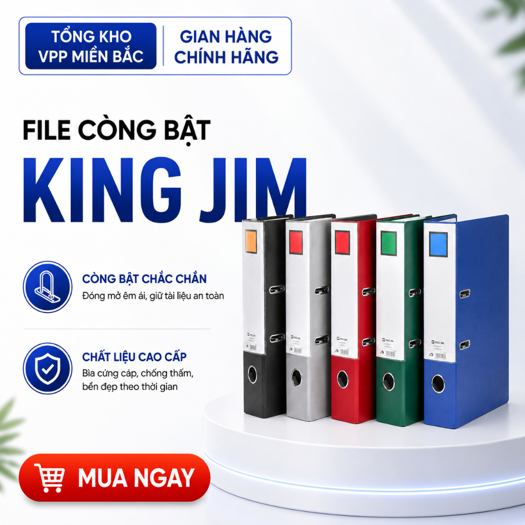 Bìa Còng King Jim A4 5cm/7cm – File Còng 2/3 Lỗ, Kẹp Hồ Sơ Văn Phòng Bền Chắc, Chính Hãng