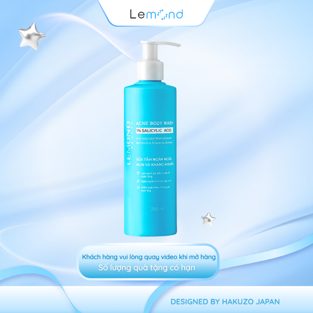 Sữa Tắm Giảm Mụn Lưng Lemond Acne Body Wash BHA 1% Tinh Chất Khổ Qua Sạch sâu Kháng Khuẩn 250ml