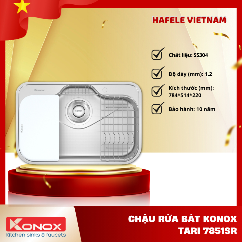 Chậu Rửa Bát Konox Tari 7851SR – Bề Mặt Linen Siêu Nhỏ Chống Xước – Thiết Kế Hiện Đại – FEM