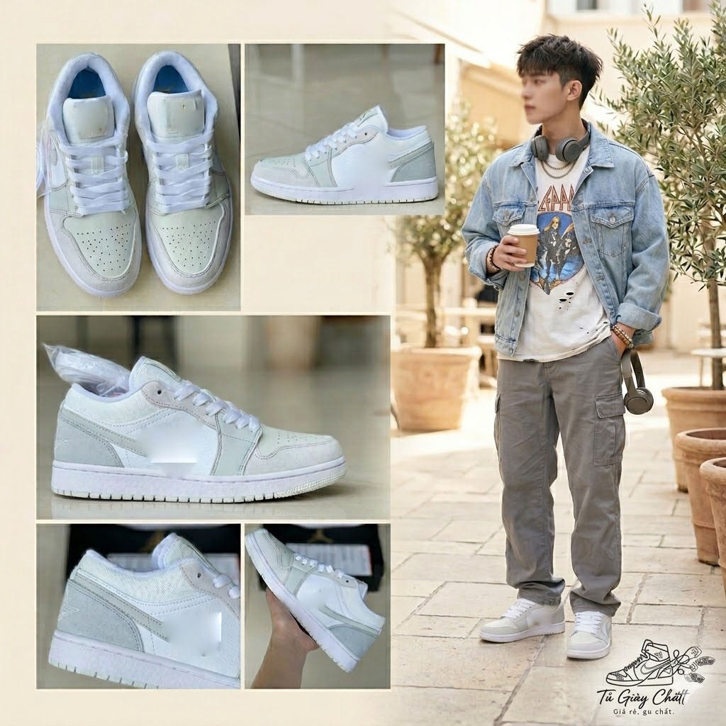 Giày Jd1 low paris xám xanh nam nữ size 36_43, Giày JD nam nữ bản C.cấp full box