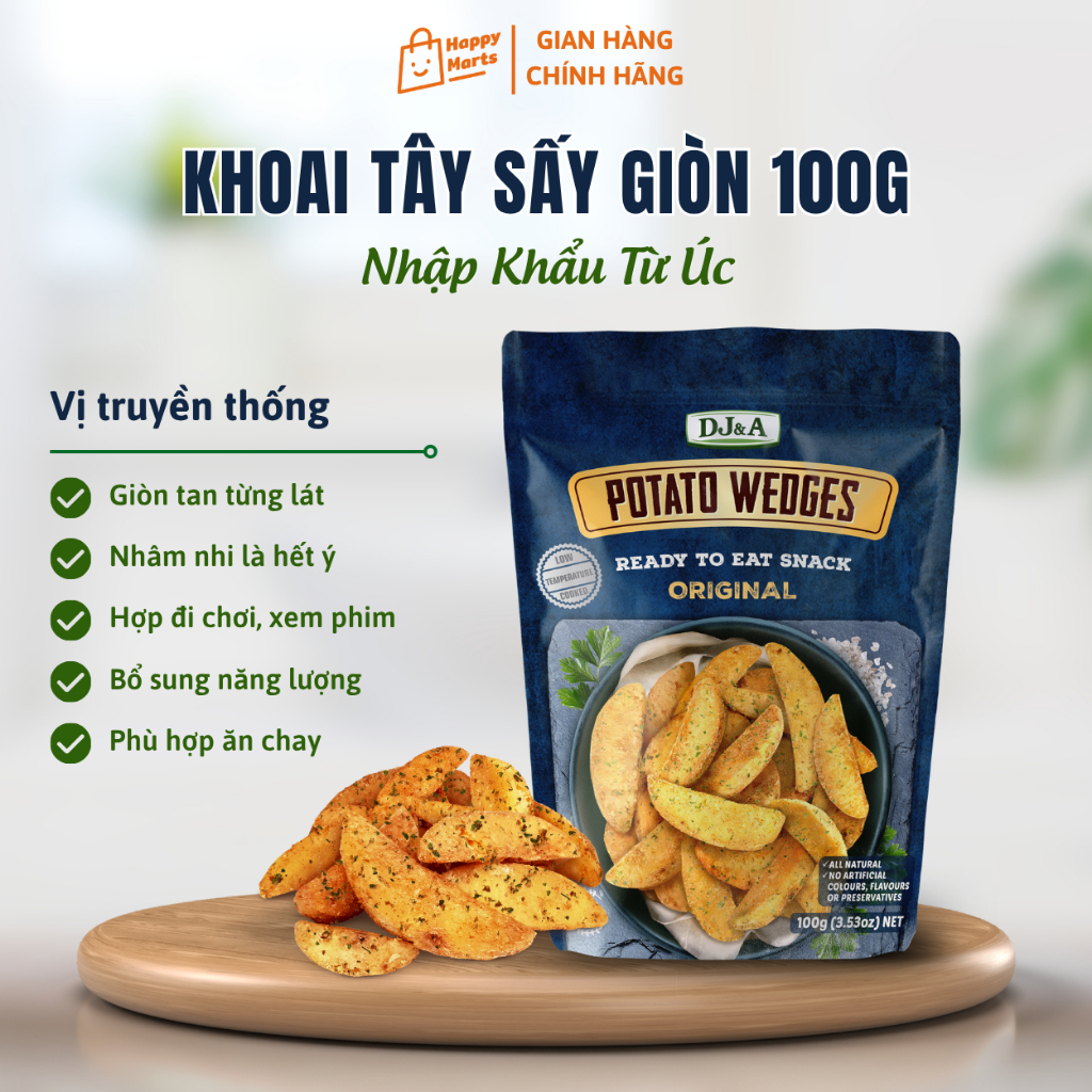 Khoai Tây Sấy Ít Béo Vị Truyền Thống 100g DJ&A - Thích hợp ăn chay - Original Potato Wedges - Ăn vặt