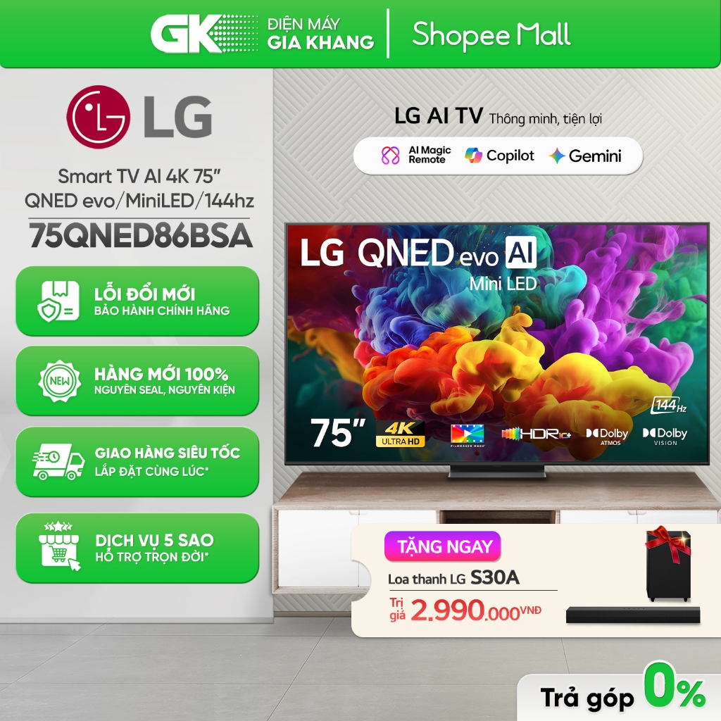 75QNED86BSA | 75QNED86ASA - Smart Tivi LG QNED Evo AI Mini LED 4K 75 Inch [Freeship HCM]