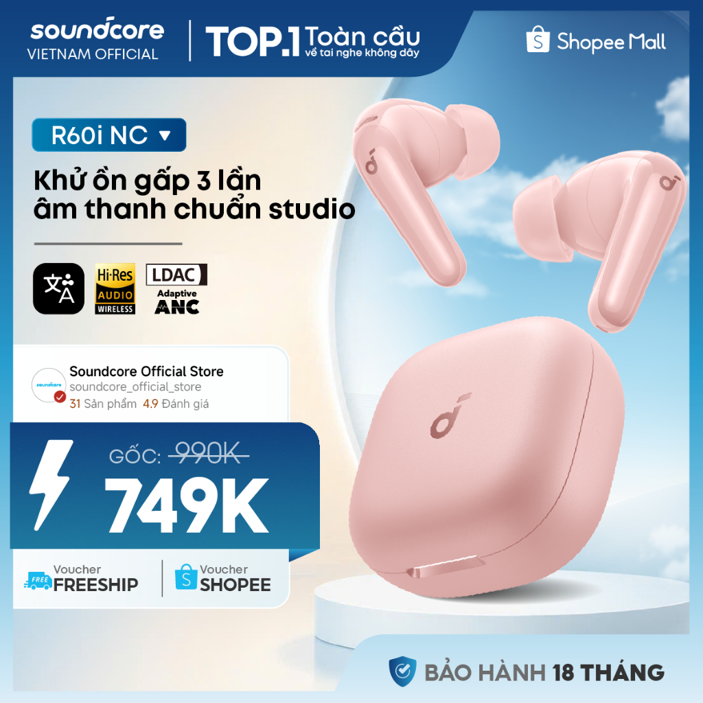 Tai nghe bluetooth ANC Soundcore R60i NC / R50i NC | Hires Audio | Chống ồn đến 52dB | Pin 50h | Phiên dịch | BigBuy360 - bigbuy360.vn