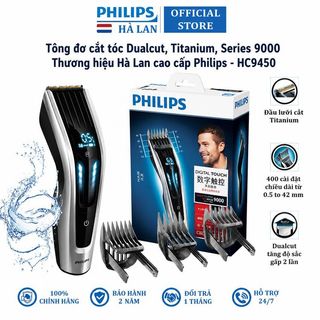 Tông đơ cắt tóc cao cấp philips hc9450/15 - đầu cắt lưỡi titanium, tích hợp 3 cữ lược, pin li-ion