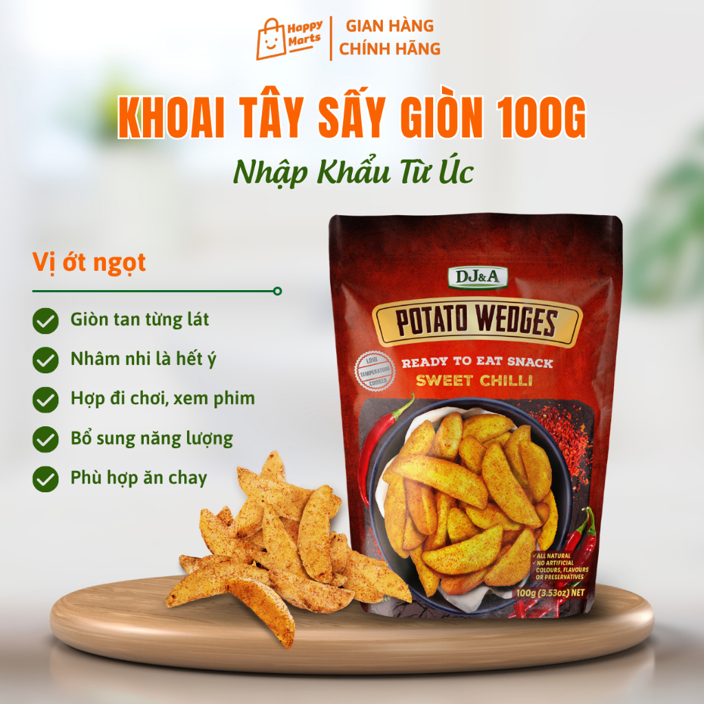 Khoai Tây Sấy Ít Béo Vị Ớt Ngọt 100g DJ&A - Thích hợp ăn chay - Sweet Chilli Potato Wedges - Ăn Vặt