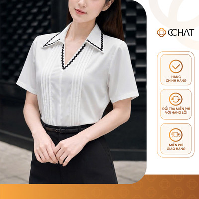 Áo Sơ Mi Nữ 𝐂𝐂𝐇𝐀𝐓 Dáng Suông Kiểu Viona Họa Tiết Thêu Trang Trí Chất Liệu Thô Bamboo 16FNT9127ST