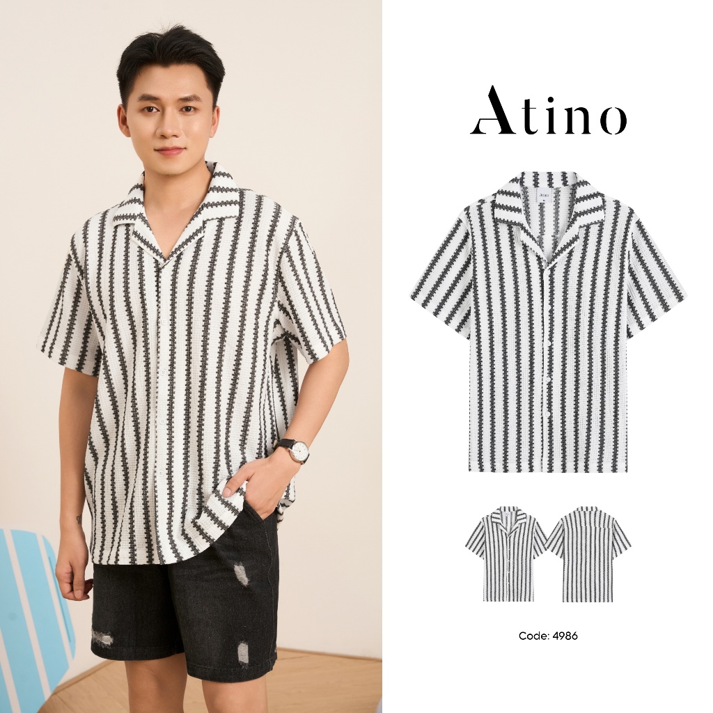 Áo Sơ Mi Nam Tay Ngắn Kẻ Sọc ATINO Chất Liệu 100% Polyester Thoáng Mát Phong Cách Độc Đáo Năng Động 