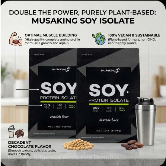 [COMBO 2 TÚI] BỘT TĂNG CƠ SOY PROTEIN ISOLATE MUSAKING TÚI 1KG