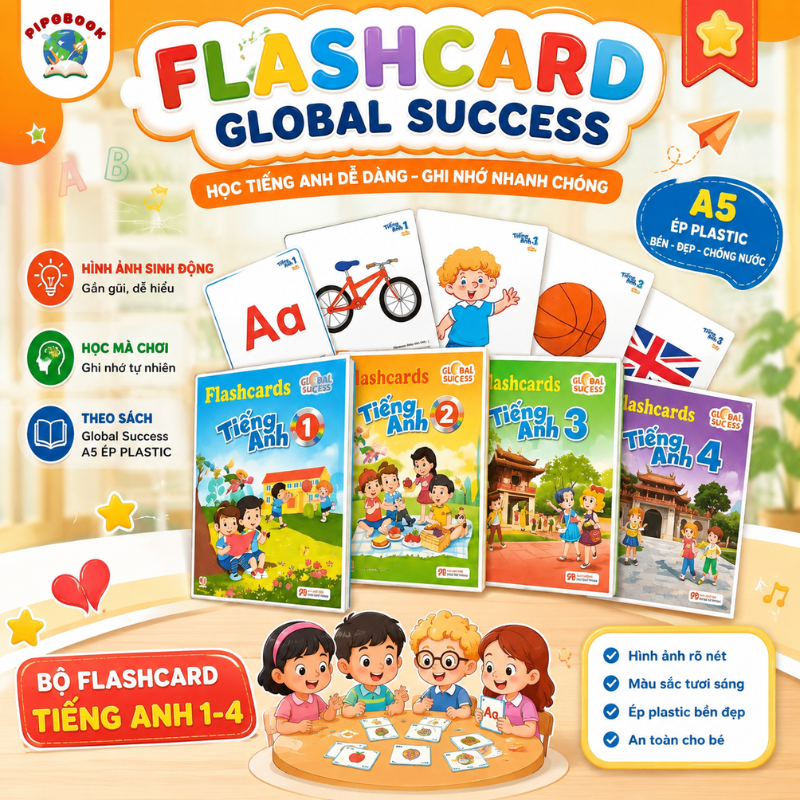 Flashcard tiếng anh lớp 1,2,3 4 5 GLOBAL SUCCESS Khổ A5 ép plastic