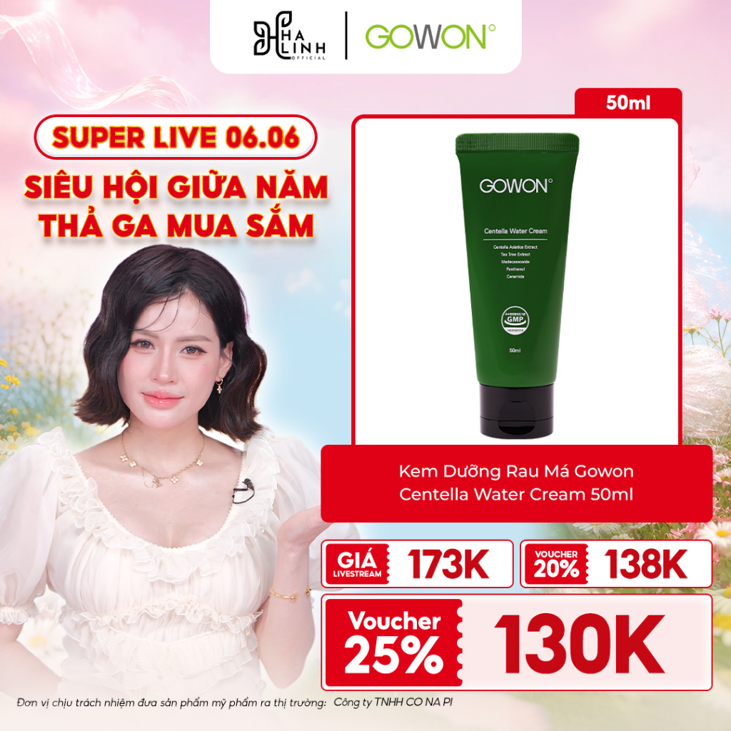 [Võ Hà Linh x GOWON] Kem Dưỡng Rau Má Gowon Centella Water Cream 50ml