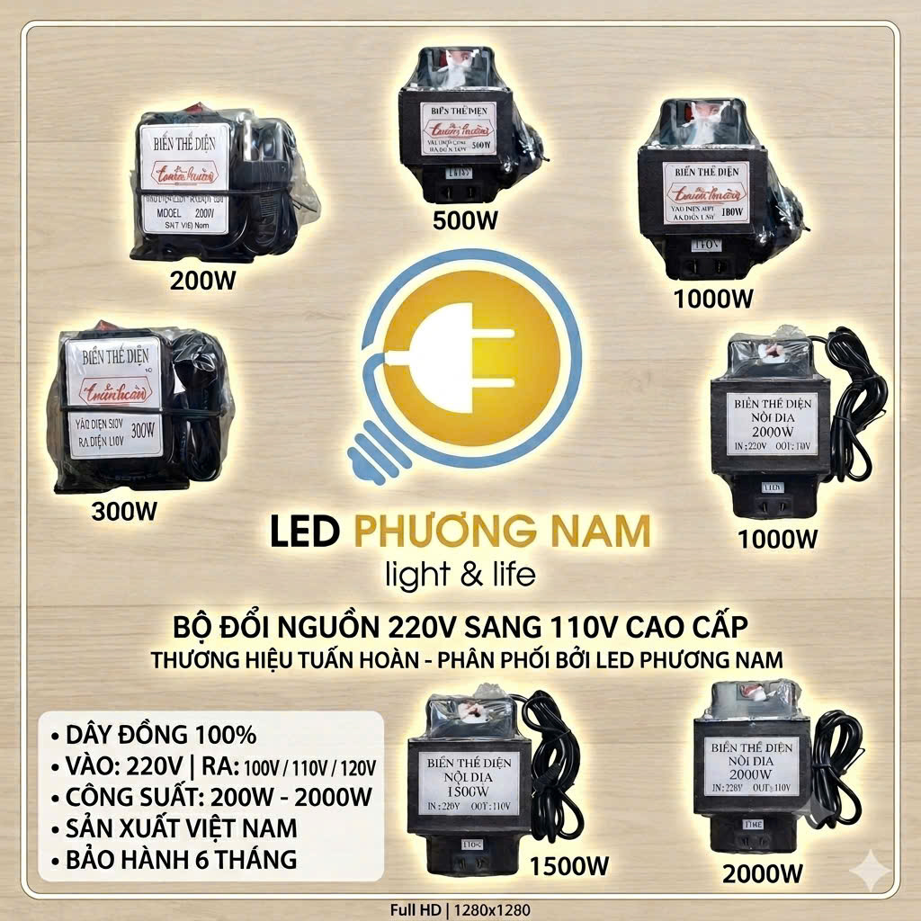 BIẾN THẾ ĐỔI ĐIỆN 220V RA 110V, Dây Đồng CCA chuyên dụng biến áp