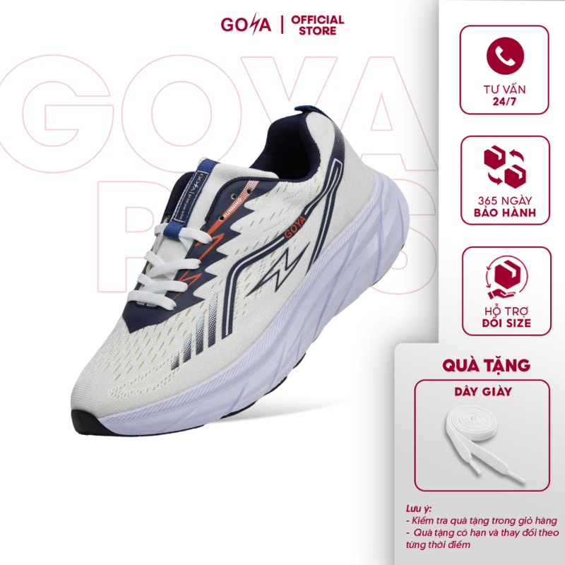 Giày thể thao chạy bộ nam nữ Goya Training Plus 2026 màu trắng kem - Nhẹ êm, vải dệt 3 lớp thoáng kh