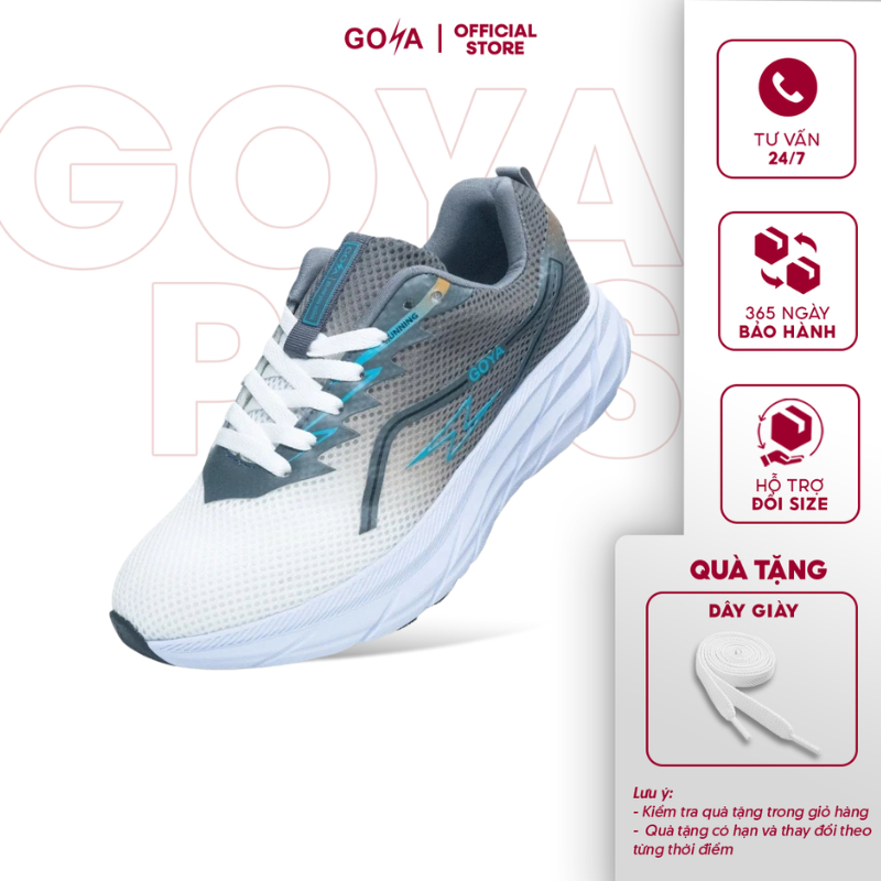 Giày thể thao chạy bộ nam nữ Goya Training Plus 2026 màu xám trắng, đế EVA nhẹ êm, siêu nẩy