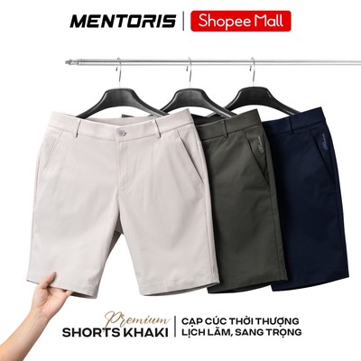 Quần Short Kaki Nam MENTORIS Trẻ Trung, Form Suông Trên Gối, Cạp Cúc Gọn Gàng, Mặc Hằng Ngày MCSK25S001