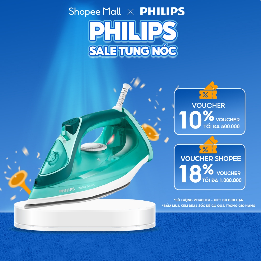 Bàn ủi hơi nước Philips DST3030/70 - Xanh Ngọc, 2400W, Dung lượng 300ml