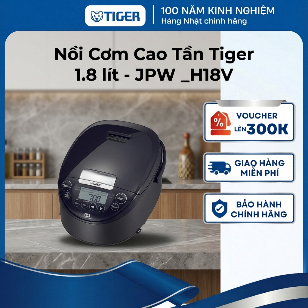 Nồi Cơm Điện Cao Tần Tiger 1.8 Lít - 14 chế độ nấu thông minh - JPW-H18V - Hàng chính hãng