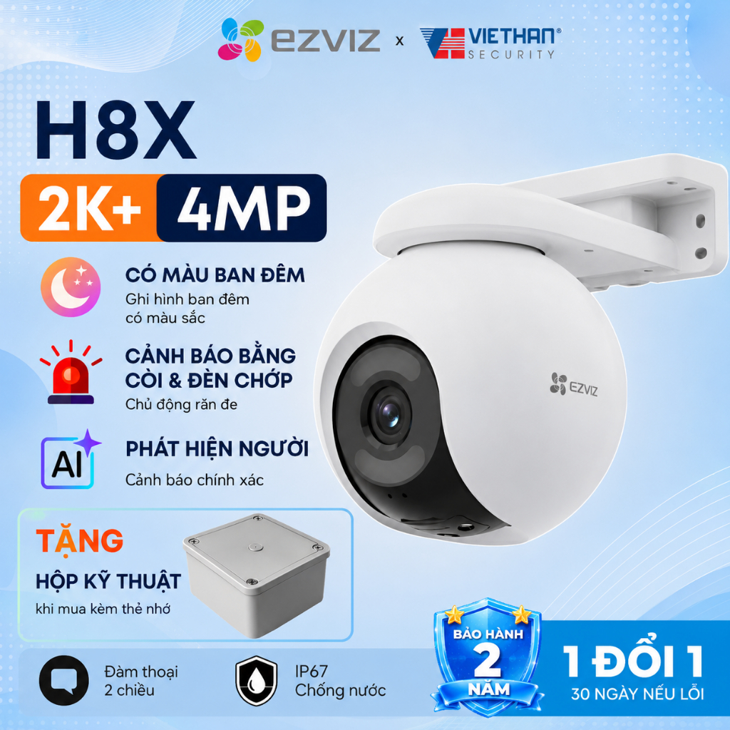 Camera Wifi Ngoài Trời EZVIZ H8x 4MP, Xoay 360°, Hình Ảnh Nét, Đàm Thoại 2 Chiều, Ban Đêm Có Màu, Th