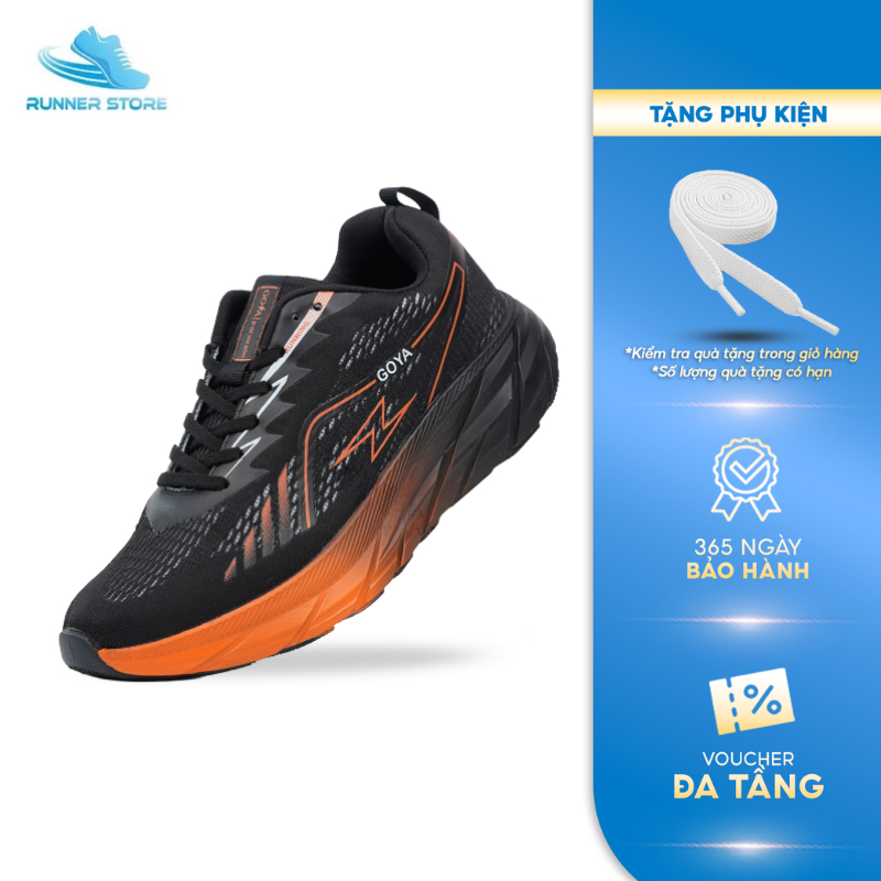 Giày thể thao chạy bộ Goya Training Plus năm 2026 màu Đen cam - Êm ái, vải dệt 3 lớp thoáng khí