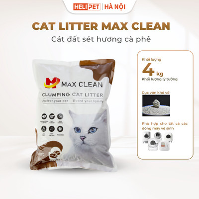 Cát Cho Mèo, Cát Đất Sét MAX CLEAN Hương Cà Phê 4kg Dùng Cho Chậu Cát Mèo, Nhà Vệ Sinh Cho Mèo