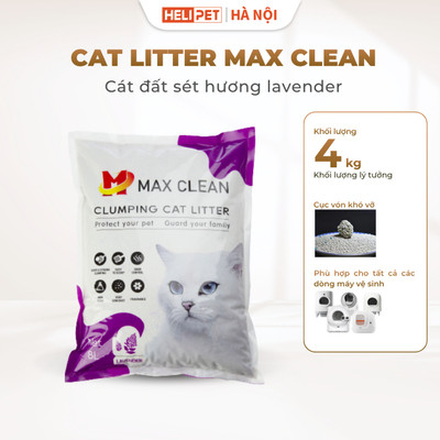 Cát Mèo Vệ Sinh, Cát Đất Sét MAX CLEAN Hương Lavender 4kg Dùng Cho Khay Cát Mèo, Máy Dọn Phân Mèo