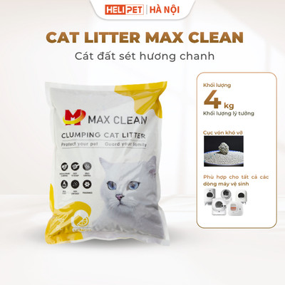 Cát Vệ Sinh Cho Mèo, Cát Đất Sét MAX CLEAN Hương Chanh 4kg Vón Cục Chắc Chắn