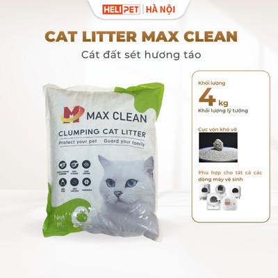 Cát Vệ Sinh Cho Mèo, Cát Đất Sét MAX CLEAN Hương Táo 4kg Dùng Cho Thau Cát Mèo, Nhà Vệ Sinh Mèo