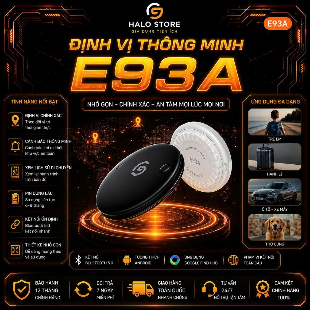 Định Vị GPS HOCO E93A Toàn Cầu Cho Android, Chống Thất Lạc, Theo Dõi Xe Máy, Ô Tô, Thú Cưng, Trẻ Em