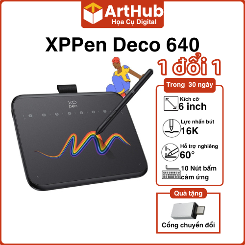 Bảng Vẽ XPPen Deco 640 Đồ Họa Vẽ Máy Tính Bảng Vẽ Kỹ Thuật Số Bút Cảm Ứng 16K Lực Nhấn